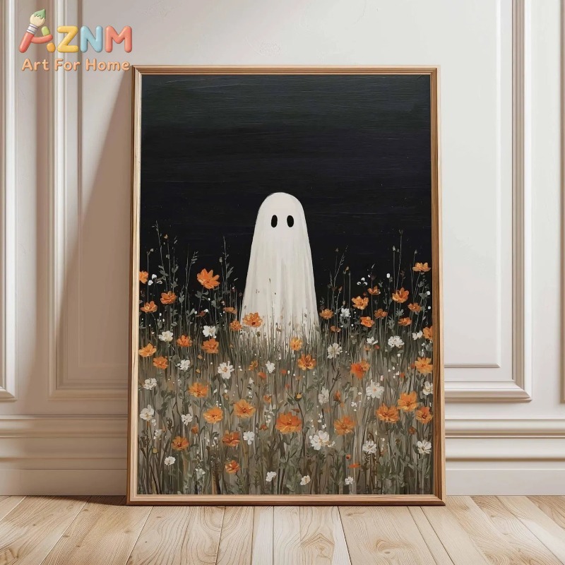 Home Decor Orange - Ghost in Orange Wildflower Meadow, Halloween
