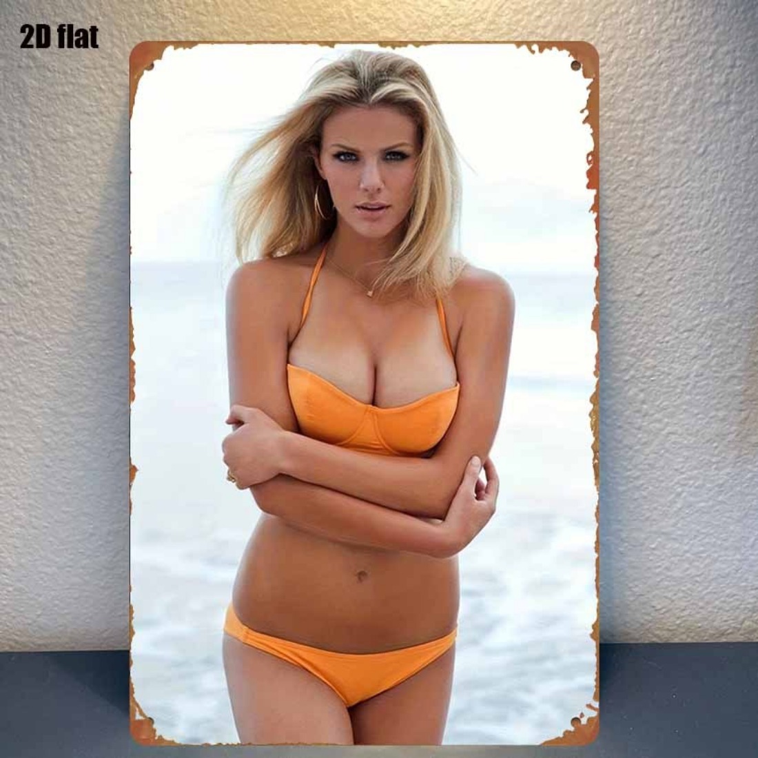 Home Decor Orange - Vintage Orange Bikini Beach Girl 2D
