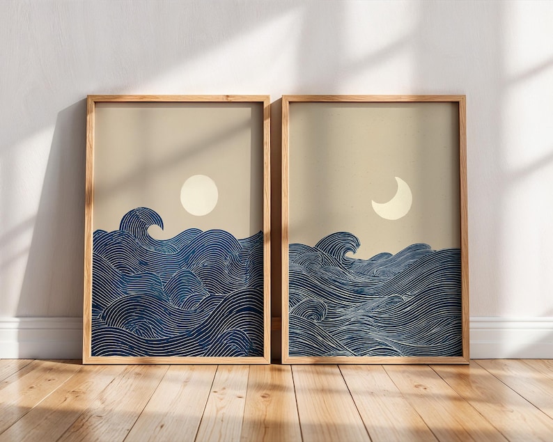 Home Decor Japandi Style - 2pcs Japandi Minimalist Moon Crescent Canvas
