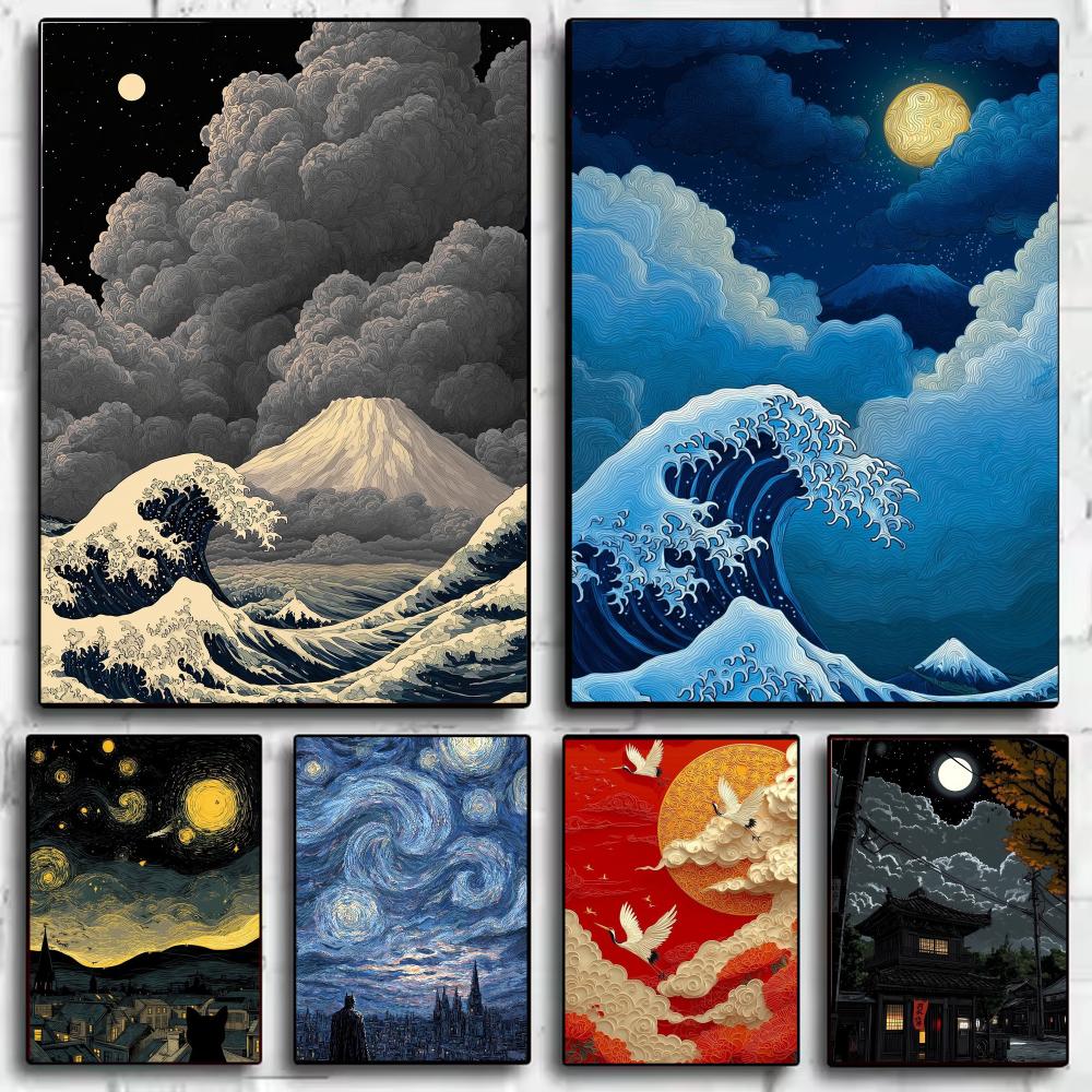 Home Decor Japandi Style - Japandi style Moonlit Waves Poster Aesthetic