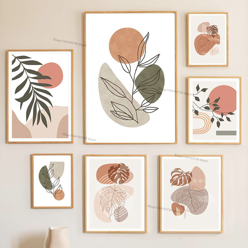 Home Decor Orange - Boho Green Orange Leaf Sun Rainbow