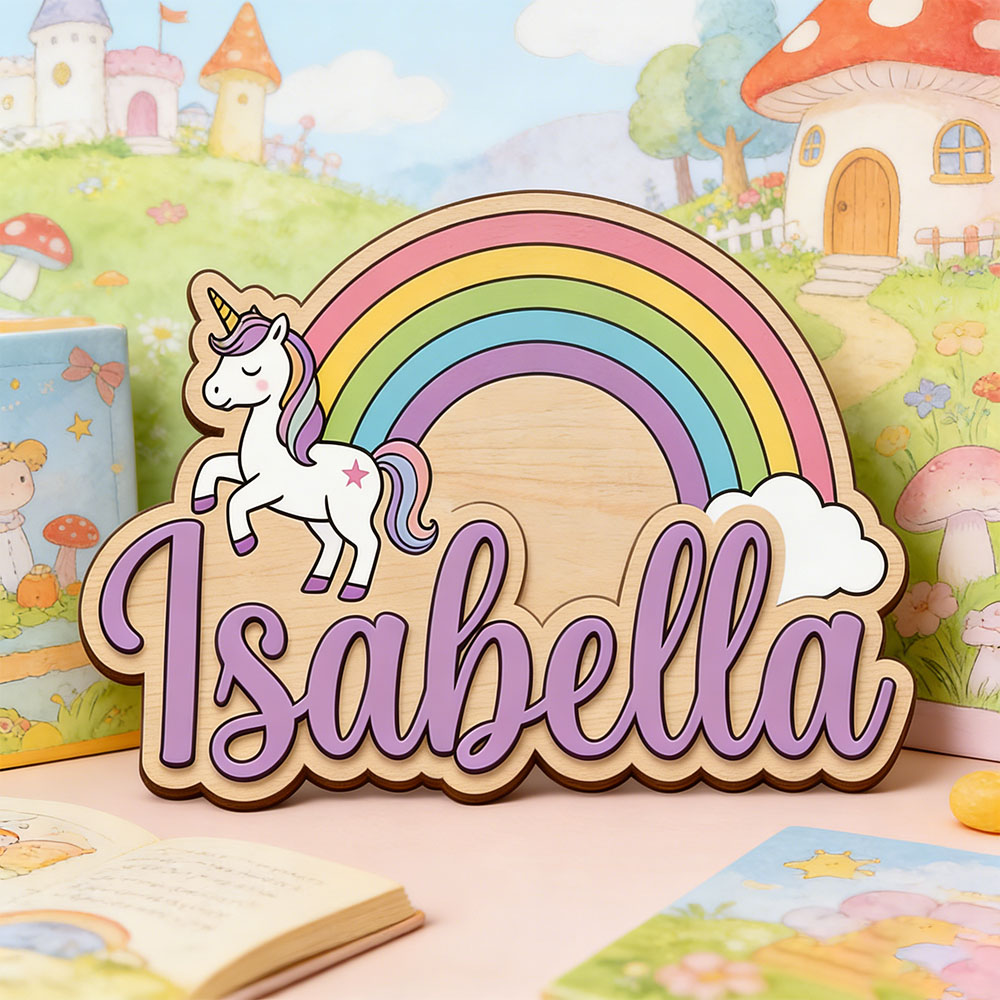 Home Decor Wall Pictures - Unicorn & Pastel Rainbow Custom Name