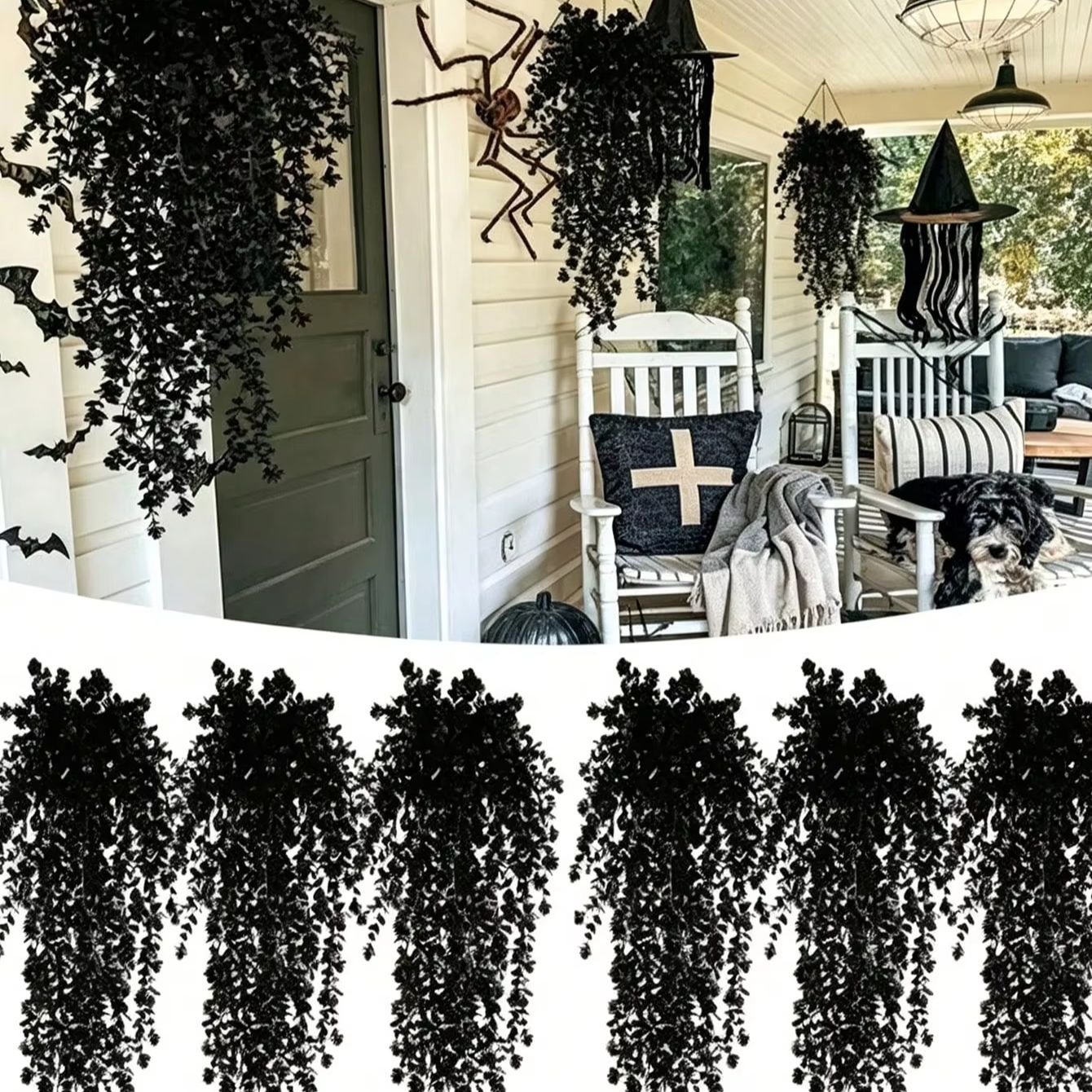 Artificial Hanging Plants - 6pcS Halloween Black Artificial Hanging Eucalyptus