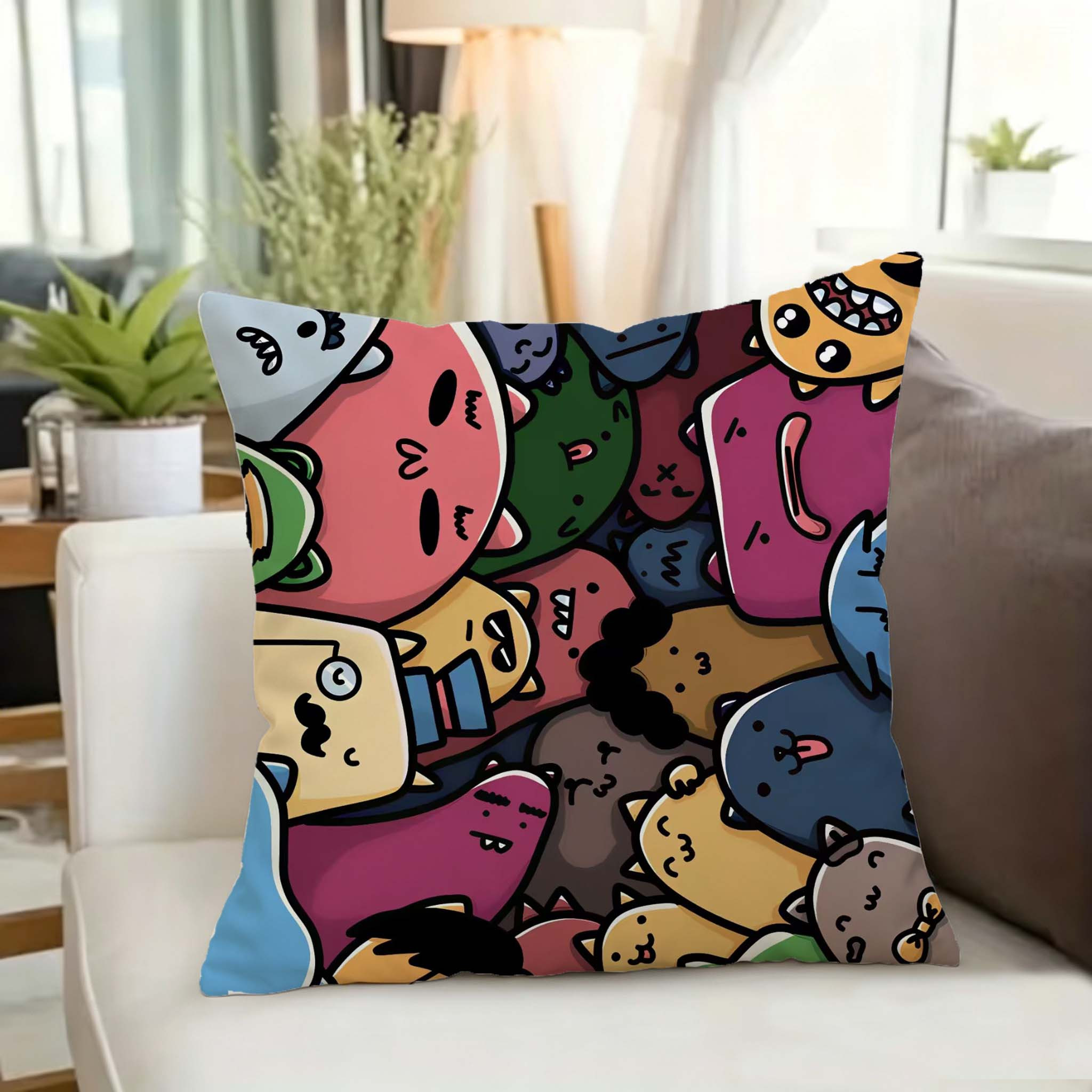 Colorful Cartoon Faces Pillowc - огляд і ціна Home Decor Emoji