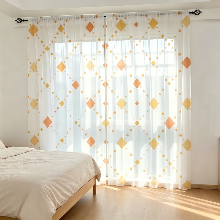 2PCS Digital Print Sheer Curta - огляд і ціна Home Decor Orange