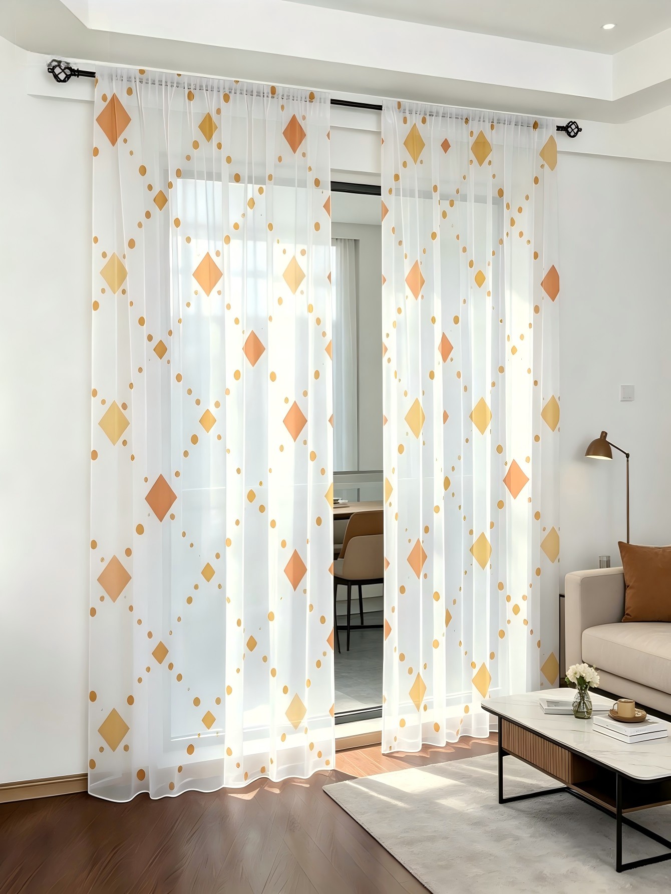 2PCS Digital Print Sheer Curta - огляд і ціна Home Decor Orange